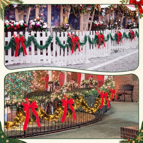 Hotop 8 Pcs Christmas Fence Decorations Outdoor with Solar Lights