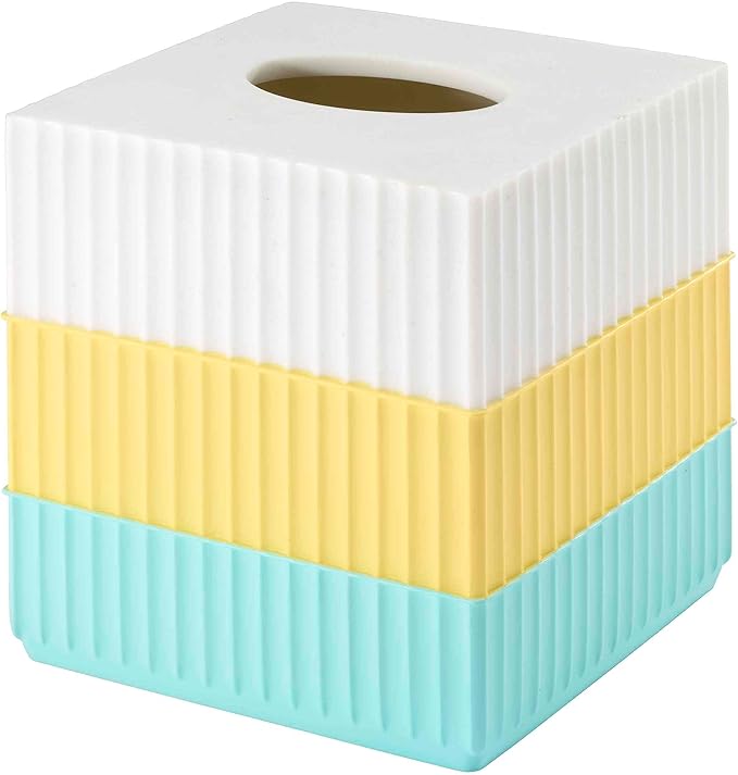 IZOD - Tissue Box Cover, Resin Countertop Bathroom Accessories, Dorm Room Essentials, Striped Bathroom Decor (Clubhouse Collection, Aqua)