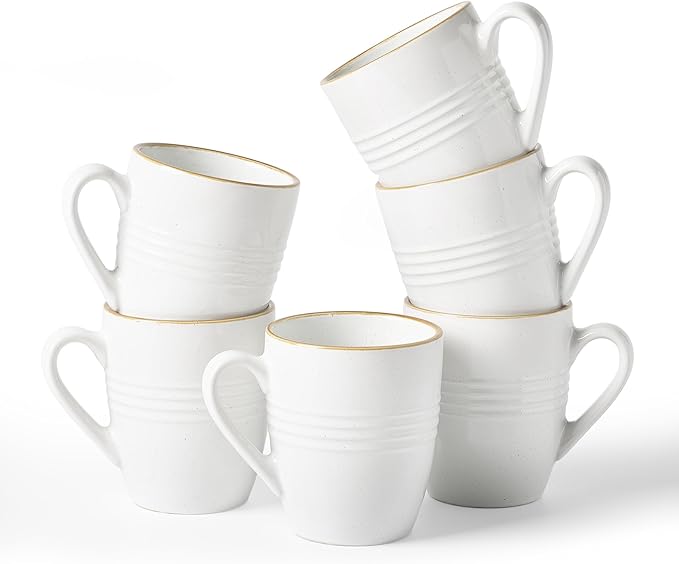 famiware Jupiter Coffee Mugs Set of 6, 13oz Coffee Mug, Microwave and Dishwasher Safe, Coffee Cups with Handle for Coffee, Tea, Cocoa, Milk, White