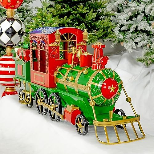 Zaer Ltd. Large Metal Christmas Train Commercial Decoration (5.85 Feet Long - Small, Christmas Themed Colors)