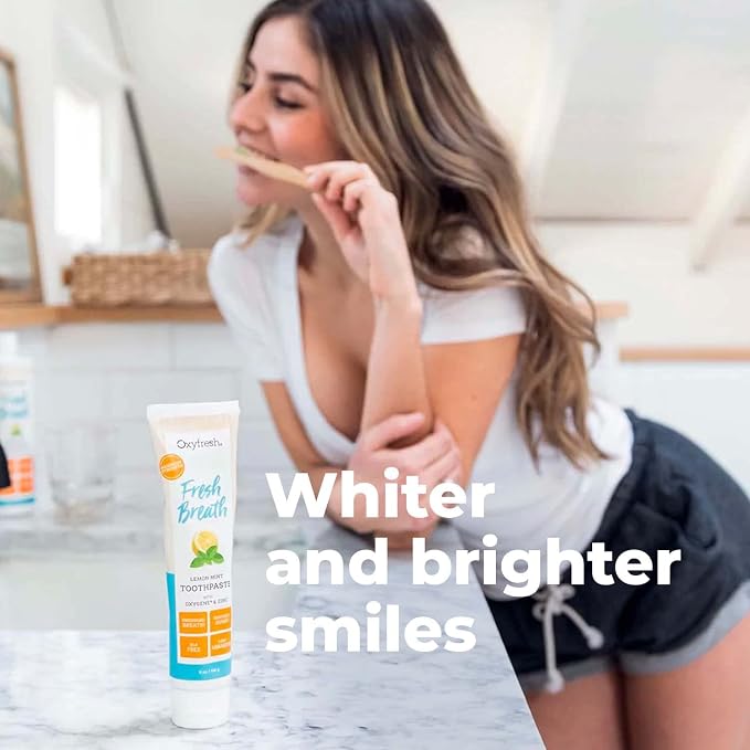 Oxyfresh Premium Lemon Mint Fresh Breath Toothpaste to Help Fight Bad Breath, Anti Plaque & Tartar Control - Low Abrasion Gel, SLS & Fluoride Free Toothpaste with Essential Oils, 5oz (Pack of 2)