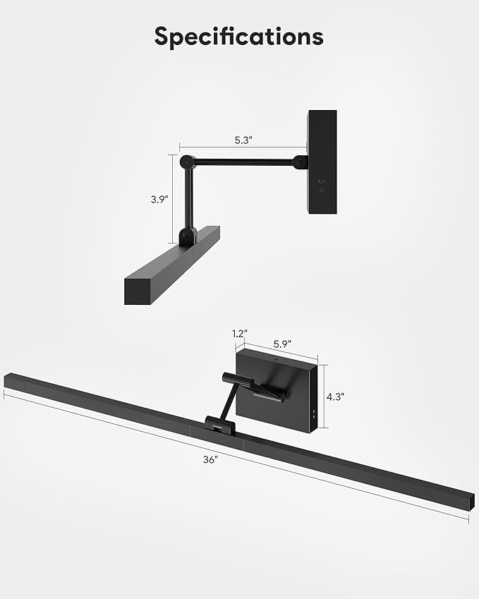 VONLUCE 36" LED Bathroom Vanity Light, 3CCT Modern LED Vanity Lights with 360° Rotatable Head & Swing Arm, 15.4W Bathroom Light Fixture Over Mirror, LED Lights for Bathroom Bedroom, Matte Black