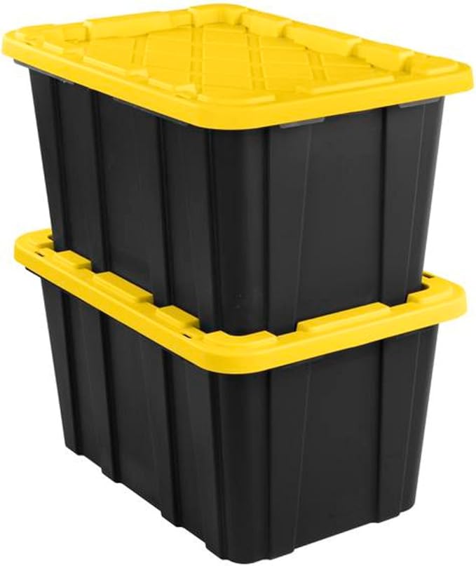 Sterilite 16-Pack Industrial Tote, Plastic Storage Container Bins with Lids, 27 Gallon - Large, Stackable, and Heavy-Duty Organizer Box Containers for Closet, Garage, Shelves, and Office
