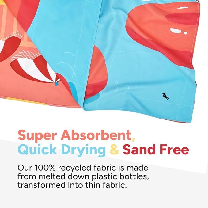 Dock & Bay Beach Towel - Quick Dry, Sand Free - Compact, Lightweight - 100% Recycled - Includes Bag - Pool Party Vibes - Extra Large (200x90cm, 78x35)