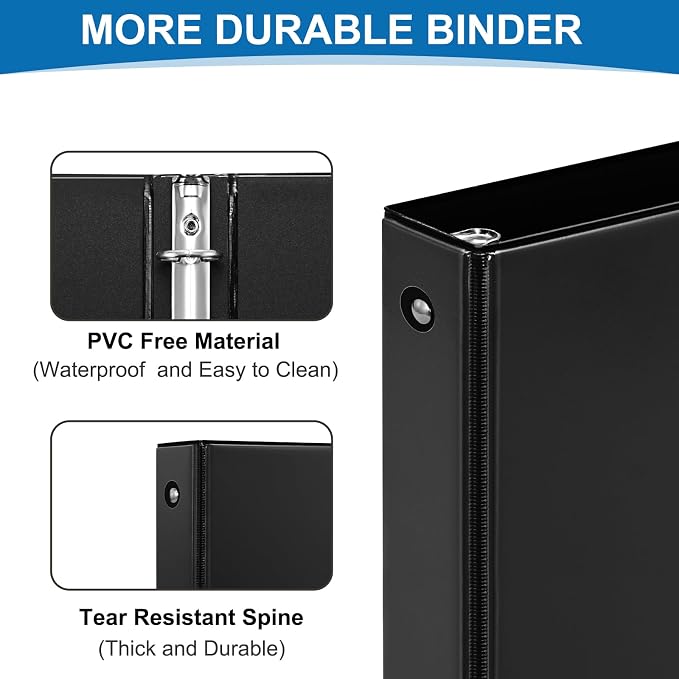SUQJOY Durable 3 Ring Binders 1 Inch 36 Pack Bulk, Clear View Binders Bulk Three Ring Binders PVC Free, Fit for 8.5x11 inches for School or Office Supplie(Black