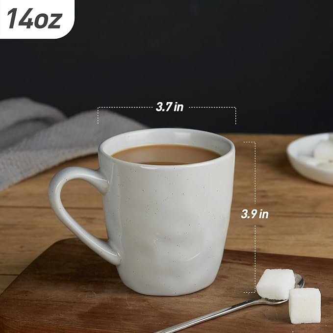 famiware Mars 4 Pieces Coffee Mug, 14oz Tea Mug, Catering Mugs with Handle for Coffee, Tea, Cocoa, Milk, Light Gray