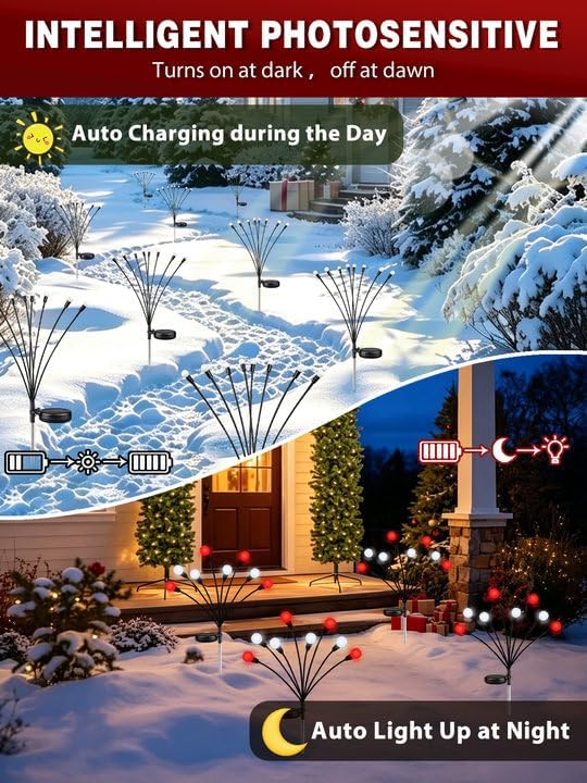 Christmas Decorations Outdoor Solar Firefly Lights 6 Pack Red and White