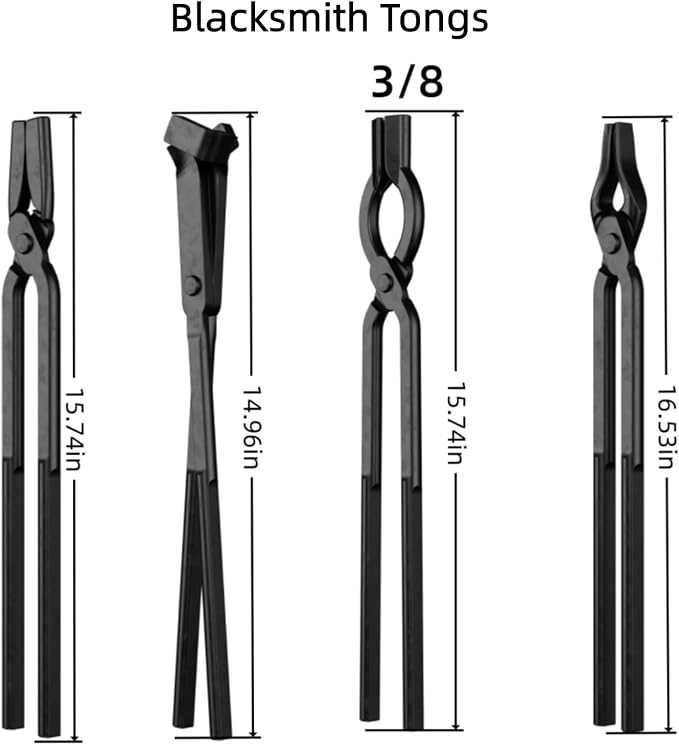 4PCS Blacksmith Tongs Set - 3/8" V-Bit, V-Bit Blade, Flat Jaw & Square Jaw, High Carbon Steel Assembled Forging Tools for Knife Making