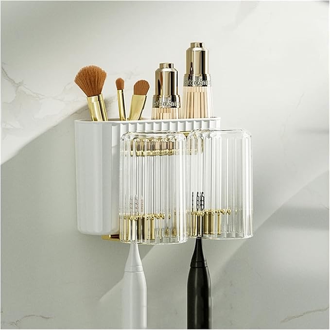 Toothbrush Rack Wall Mounted Toothbrush Holder Multifunctional Mouthwash Cup Brushing Cup Automatic Toothpaste Dispenser Squeeze Kit Bathroom Toothbrush Holder(A,Medium)