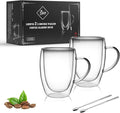 LIBWYS 12oz Double Walled Coffee Cups Glasses Mugs, Espresso Cappuccino Latte Tea Cups with Handle 350ml (2x350ml)