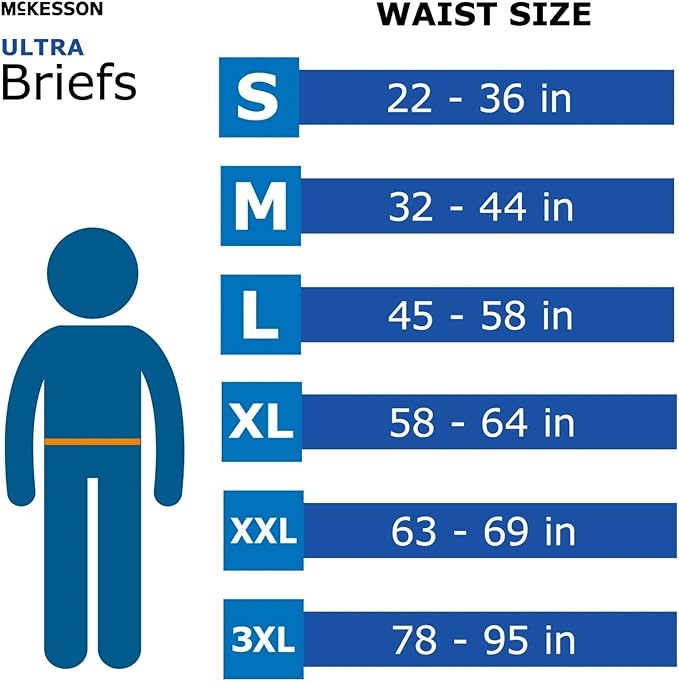McKesson Ultra Briefs, [60 Count], XL, 58-64 in. Incontinence Adult Diapers with Tabs, Heavy Absorbency, Unisex, Disposable, Elastic Leg Gathers and Contoured Fit for Men and Women