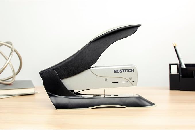 Bostitch Office inHANCE+100 Heavy Duty Stapler - Two Fingers, No Effort, Spring Powered Stapler - 100 Sheets, Gray (1300)