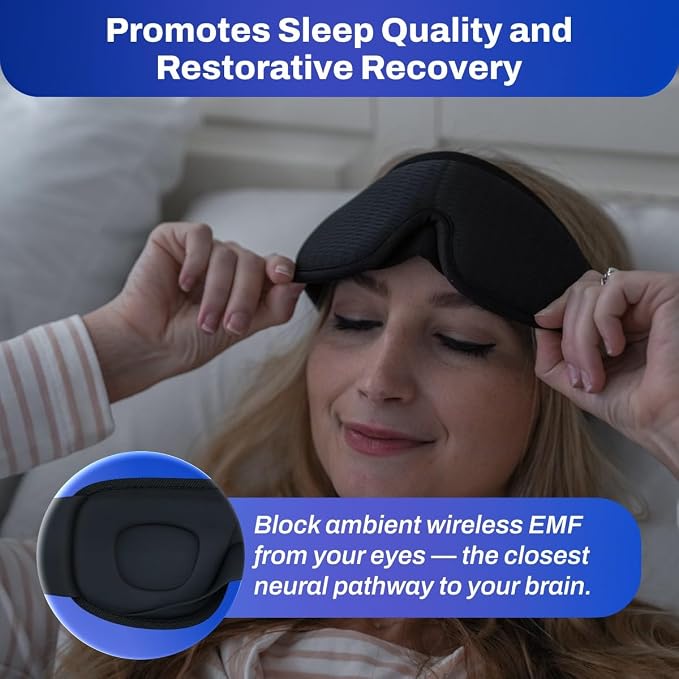 DefenderShield E M F Protection Sleep Mask – Travel Accessories with Blackout Memory Foam – Adjustable Eye Masks for Sleep with Breathable Mesh for Travel & Protection – Black Sleeping Mask, 1 Pack