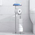 Kitsure Toilet Paper Holder Free Standing – Rustproof Metal Toilet Paper Stand for 4 Rolls with Anti-Slip Base and Shelf for Phone & Small Items, Bathroom Organizers and Storage, Medium, Silver