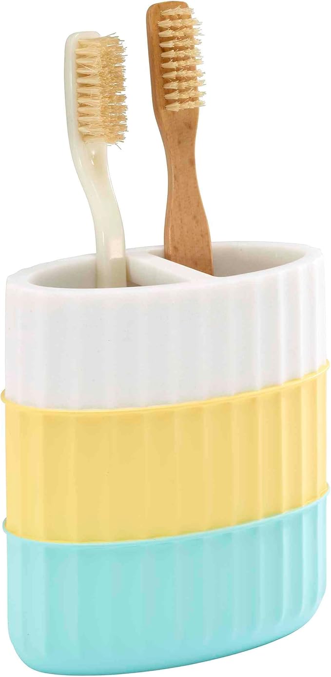 IZOD - Toothbrush Holder, Resin Countertop Bathroom Accessories, Dorm Room Essentials, Striped Bathroom Decor (Clubhouse Collection, Aqua)