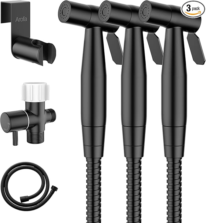 Arofa Handheld Toilet Bidet Sprayer for Toilet-Adjustable Water Pressure Control with Bidet Hose for Feminine Wash, Stainless Steel Brushed Nickel Bidet Faucet Cloth Diaper for Baby Wash, Black,3 Pack