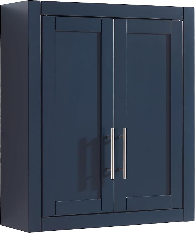 Crosley Furniture Savannah Wall Mounted Bathroom Storage Medicine Cabinet with Shelves, Navy