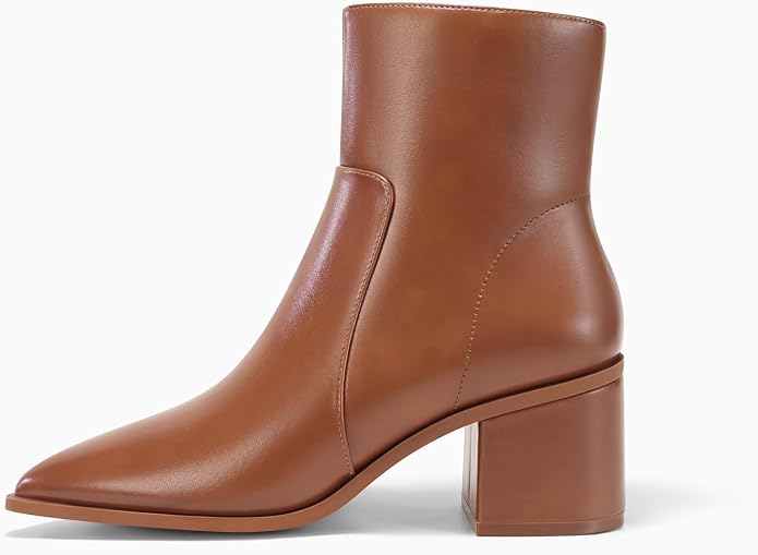 Coutgo Womens Ankle Boots Chunky Low Heel Closed Pointed Toe Zip Booties | 2.4-inch Block Heel,Side Zipper,Dressy Casual,Work Office,Fall Winter,Dress Shoes