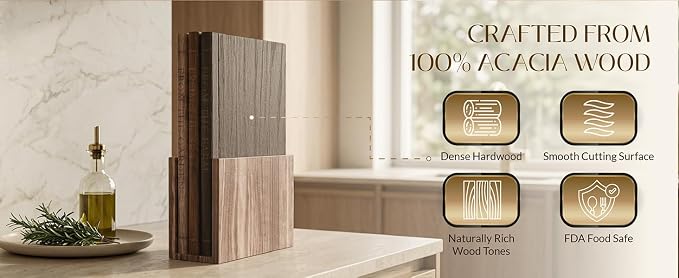 Stella Gene - The Cutting Board Kitchen Trilogy, Decorative 100% Acacia Cutting Board Set, Book-Inspired Wooden Cutting Boards with Stand, 3-Piece Cutting Board Library Style Set, Meat & Cheese Board
