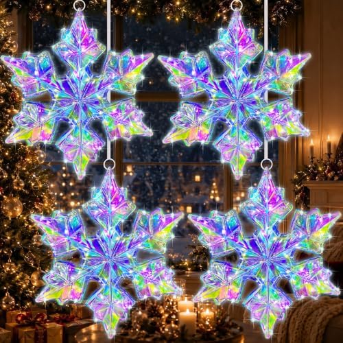 Nuanchu 4 Pcs 18" LED Christmas Snowflake Lights Decor, Laser