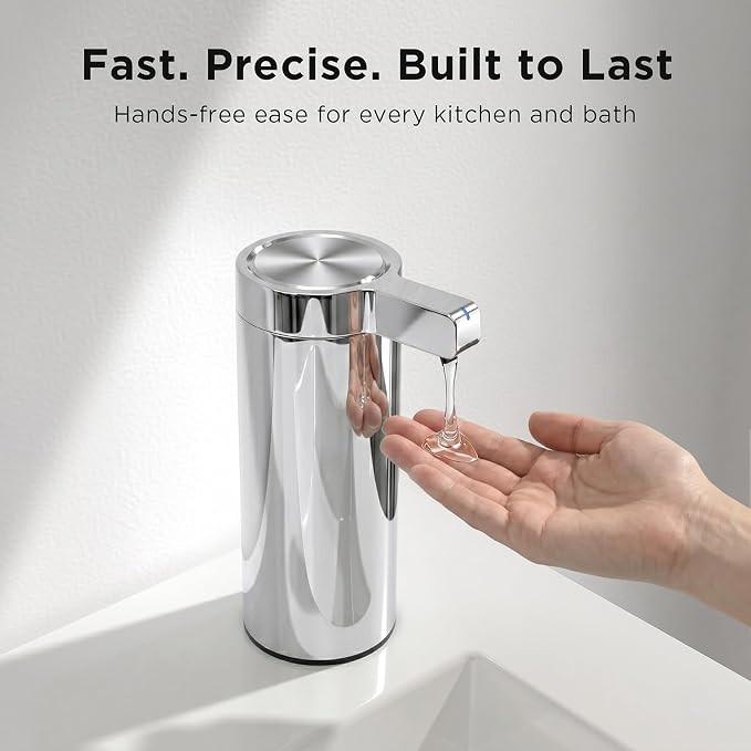 Newise Automatic Soap Dispenser with 3 Adjustable Dispensing Modes, 9 oz Touchless Sensor Stainless Steel, Rechargeable Hand Liquid Soap Dispenser for Kitchen & Bathroom, Chrome Metallic