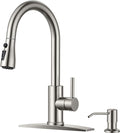 FORIOUS Kitchen Faucets with Soap Dispenser and Pull Down Sprayer, Brushed Nickel, Bar High Arc Single Handle Classic 3 Modes Stainless Steel Faucet for Kitchen Sink Farmhouse RV Laundry Camper