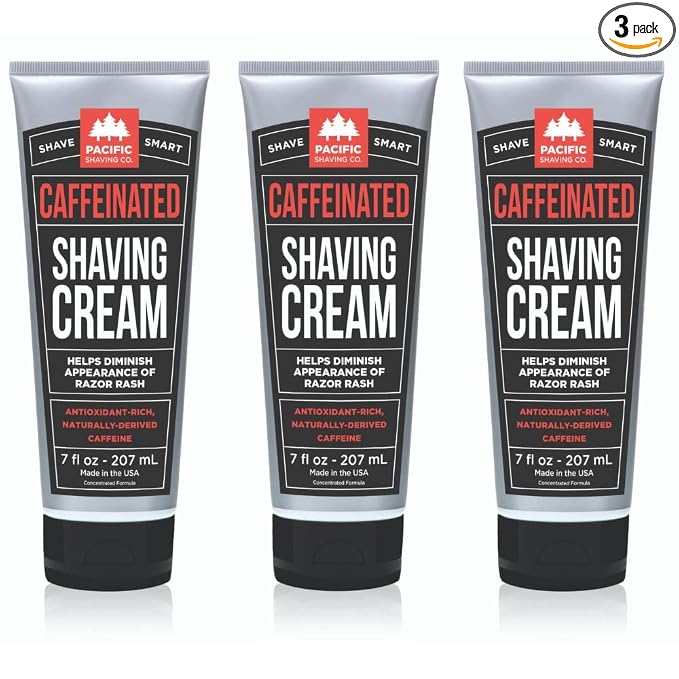 Pacific Shaving Company Caffeinated Shaving Cream - Shea Butter + Spearmint Antioxidant Shaving Cream with Caffeine - Clean Formula for a Hydrating + Irritation-Free Shave (7 Oz, 3 Pack)