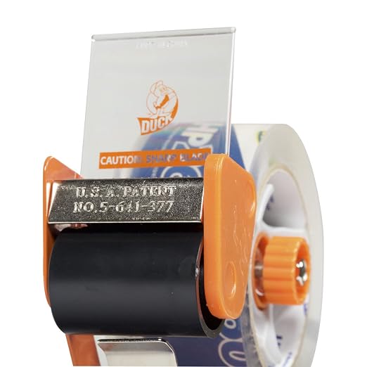 Duck High Performance Clear Packing Tape with BladeSafe Dispenser –Tape Gun with HP260 Strong Packaging Tape for Shipping,Moving, Mailing & Boxes-3" Core, 1.88" x 60 Yards, Clear (1078566)(Pack of 6)