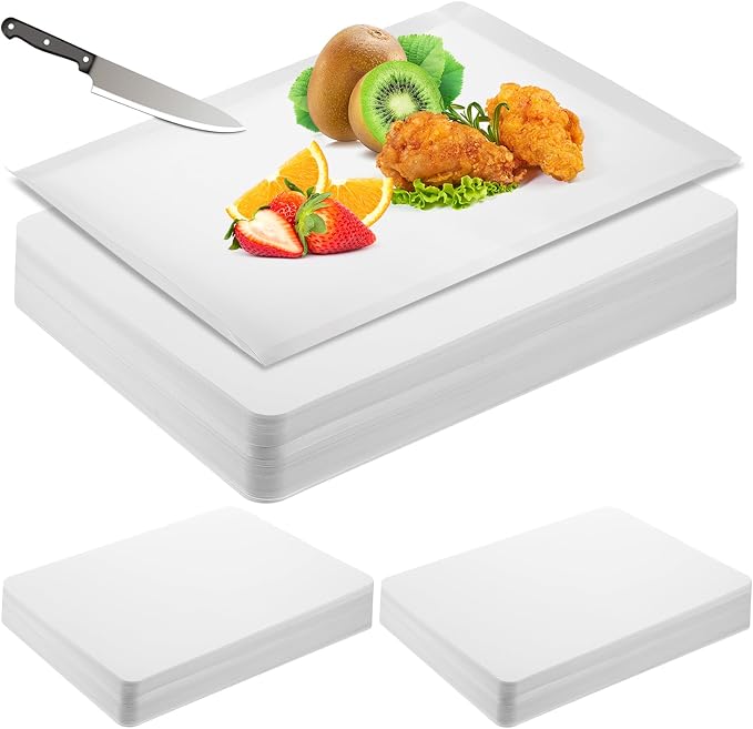 Hushee 120 Count Disposable Cutting Board Sheets 15 x 10. 6 Inch Disposable Sheets Flexible Plastic Sheet Cutting Mat Large Chopping Boards for Kitchen Cooking Traveling Camping Tailgating BBQ