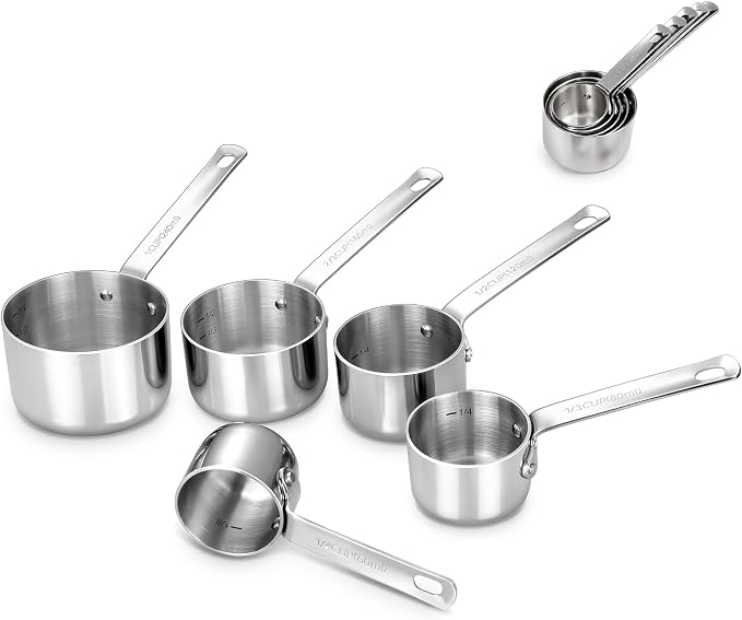 KEAWELL Premium 5-Piece Measuring Cups Set –1/4, 1/3, 1/2, 2/3, and 1 cup-18/10 Stainless Steel - Upscale, Durable, Stackable, Dishwasher Safe (Silver, 5PC Measuring Cups)