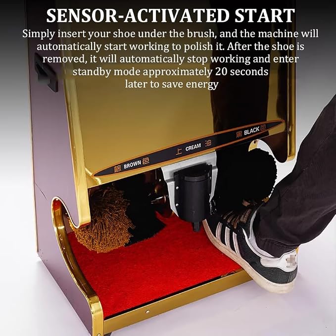Commercial Luxury Stainless Steel Automatic Shoe Polishing Machine with Handrails and Oil Tank Design, Automatic Sensor Dual-Brush Leather Shoe Polishing Machine,C
