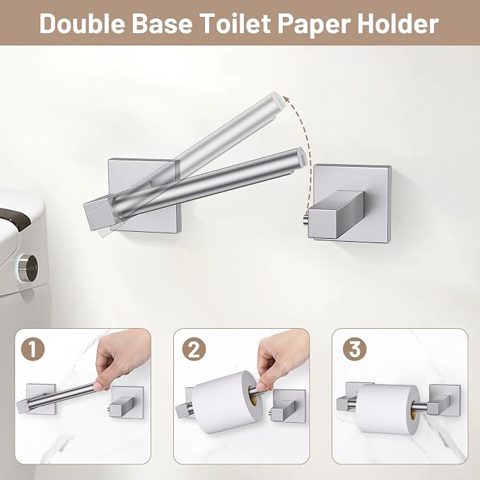 Towel Ring Set 4 Piece Bathroom Hardware Set Includes Towel Ring 2 Towel Hooks and Toilet Paper Holder Stainless Steel Wall Mounted (Brushed Nickel)