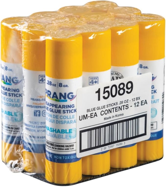 Prang Washable Glue Stick, Blue, 0.28 oz., 12 Count