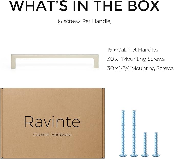 Ravinte 15 Pack Solid 6-1/4 Inch Square Cabinet Handles - Brushed Nickel Pulls for Drawers and Kitchen Cabinets - Hardware Handles