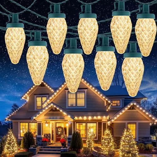 C9 Christmas Lights Outdoor, 114FT 150 LED C9 String Lights, Warm White