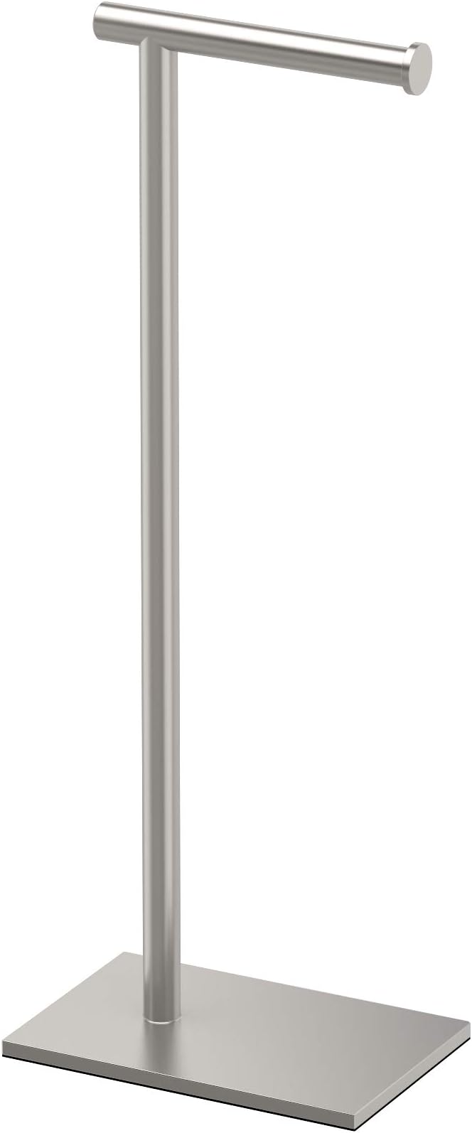 Gatco 1431SN Bathroom Toilet Paper Holder Stand, Freestanding Tissue Roll Holder, Weighted Base, Satin Nickel, 22.25 Inch, Modern Rectangle Base