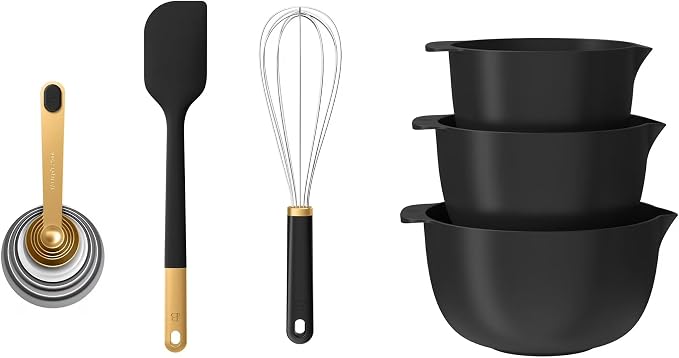 14 Piece Mixing Bowl and Measuring Set, Nesting Kitchen Prep Set with Measuring Cups Spoons Whisk Spatula, BPA Free Dishwasher Safe Baking Set