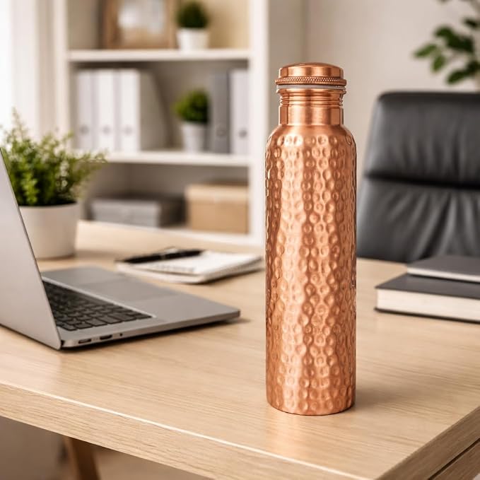 Copper Water Bottle,Hammered Ayurvedic Pure Copper Bottle With Brush For Drinking - Drink More Water, Lower Your Sugar Intake And Enjoy The Health Benefits Immediately 32 Oz (950 ml) Extra large