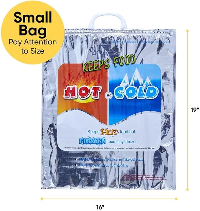 Superio Hot and Cold Insulated Bags for Food Delivery, Grocery Shopping Bags, Food Storage for Hot and Frozen Food for Travel, Disposable Cooler Bag, Reinforced Thermal Lunch Bag (72, 16"x19.25")