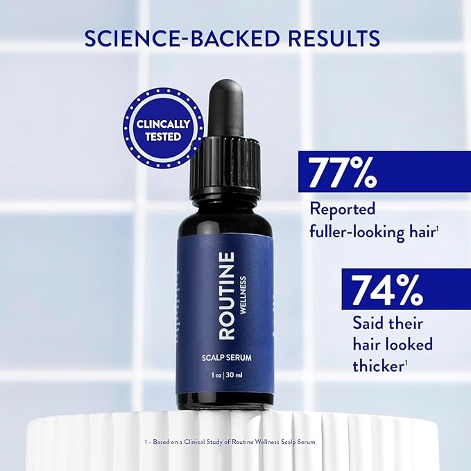 Routine Wellness Shampoo and Conditioner Set and Scalp Serum for Thinning Hair - DHT Blocker Women & Men - Color Safe Shampoo for Hair Loss & Healthier Hair - Coconut & Vanilla Set + Scalp Serum