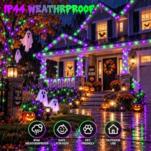 OZS Connectable 2-Pack 164Ft 400LED Halloween String Lights, Purple&Green