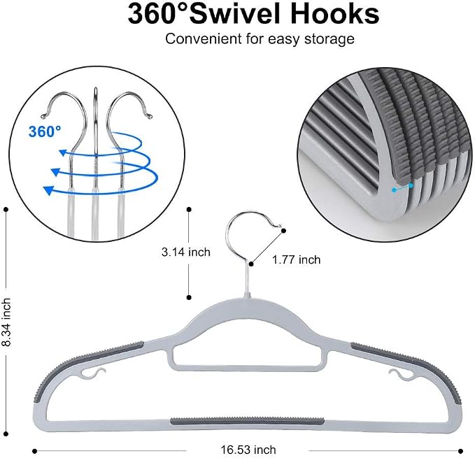 Plastic Hangers 50 Pack Heavy Duty Dry Wet Clothes Hangers with Non-Slip Pads Space Saving 0.2" Thickness Super Lightweight Organizer