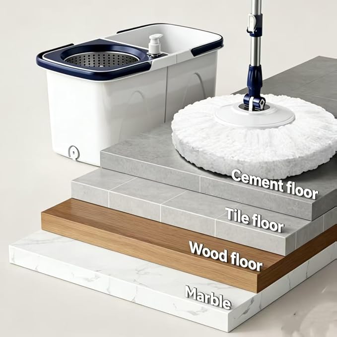 Spin Mop Bucket Kit with Integrated Wringer System | 3 Pack Microfiber Spin Mop Refills, Spin Mop Bucket System for All Floor Types Cleaning