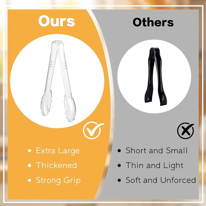 Mwellewm 24 Pc Plastic Tongs for Serving 9 Inch Bulk Reusable or Disposable Tongs Heavy Duty Hard Serving Utensils Set Large Salad Tong for Kitchen Party Food Buffet Appetizer BBQ Event Catering Clear
