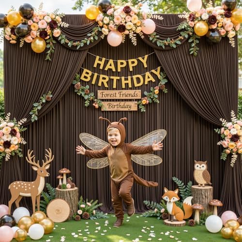 10 Panels Brown Backdrop Curtain for Parties Wedding Wrinkle Free Brown Photo Curtains Backdrop Drapes Fabric Decoration for Birthday Party Baby Shower 50ft(W) x 10ft(H)