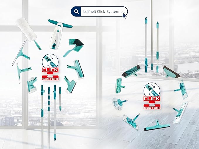 Leifheit 3 in 1 Telescopic Window Cleaner, Window Squeegee with Telescopic Handle 110-200 cm, Extendable Squeegee with Integrated Microfibre Cover