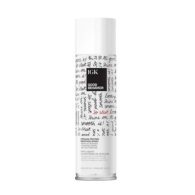 IGK Good Behavior Smoothing Spray 12 oz | 4 Day Anti-Frizz Heat Protectant with 450°F Protection | Keratin-Like Finish for Sleek, Shiny Hair | Lightweight, Vegan & Color Safe