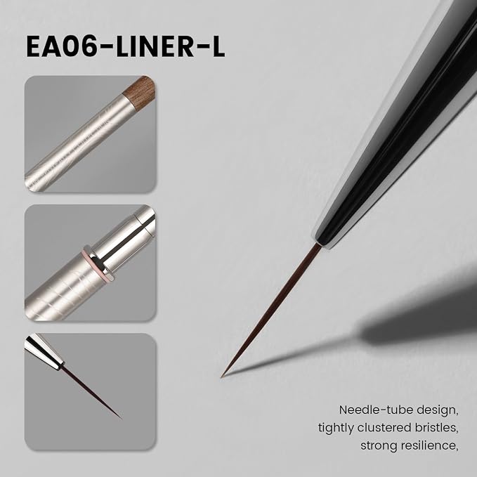 YOKEFELLOW EliteAlly Nail Art Brushes,12mm Slim Nail Art Liner Brush for Long Lines Nail Art Painting Manicure Design Professional Nail Art Tool(EA06 LINER-L)