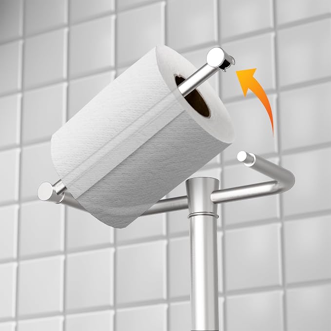 Freestanding Toilet Paper Holder Stand, Heavy Duty Brushed Nickel Stainless Steel Toilet Paper Holder with Weighted Base, Rustproof & Tool-Free Installation for Modern Bathrooms