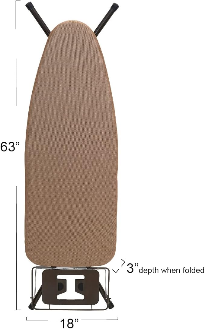 Household Essentials Mega Ironing Board, 4-Leg, Steel Top Pressing Station, Heat-Resistant Fiber Pad and Polyester Cover, Includes Sleeve Board and Iron Rest with Hanger Bar, Bronze Frame
